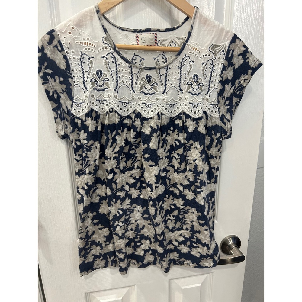 Postmark Anthropologie Mixed Media Embroidered Eyelet Floral Knit Top